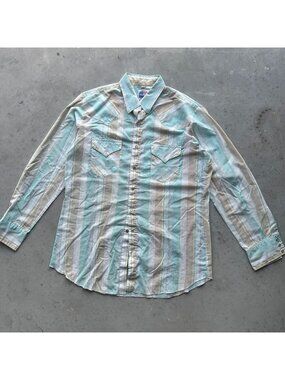 Vintage 80s Miller Striped Pearl Snap Western Shirt Cowboy Rodeo Pastel Workwear